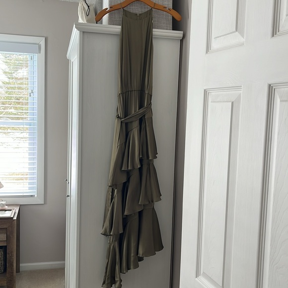 Zimmermann Green Fennel Silk Dress Ruffle Asymmetrical - Picture 6 of 11